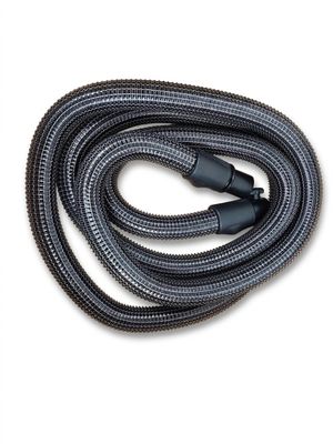 a close up of a hose with a black handle on a white background