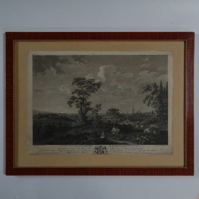 Gravure encadrée et coupée "Vue de Saint-Jean du Latran et S…