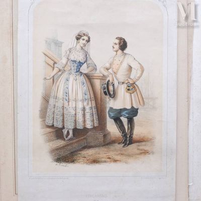 an old picture of a man and a woman standing next to each other