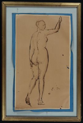 dessin représentant une femme nue dans un cadre doré