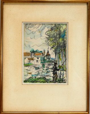 une image représentant une aquarelle d'un homme à cheval