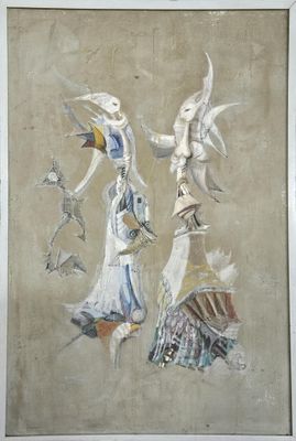 une photo d'un tableau représentant une femme et deux oiseaux