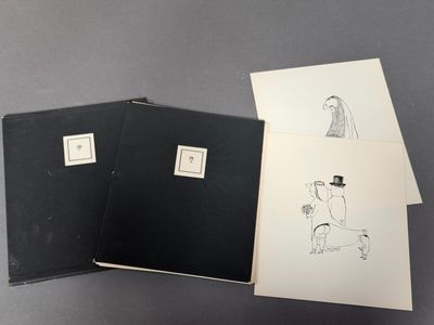 three black and white cards with drawings of a man and a woman