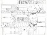 a black and white drawing of a man standing in front of a comic strip