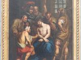 une peinture à l'huile représentant un homme sortant de la poitrine d'un autre homme