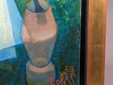 a painting of a vase with a candle on it