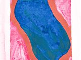 a painting of a blue and pink painting on a white background