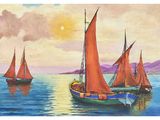 three boats that are floating in the water