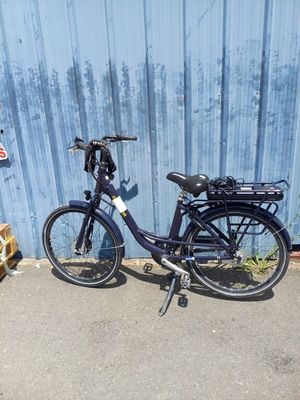 un vélo garé à côté d'un chien dans la rue