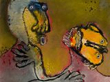 un tableau représentant un homme tenant un poisson dans la main