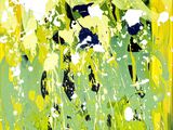 peinture abstraite représentant des fleurs jaunes et vertes dans un cadre carré