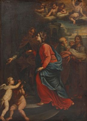 une image d'un tableau représentant une femme tenant un enfant dans ses bras