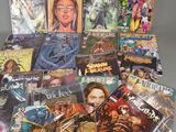 a lot of comic books that are on the table