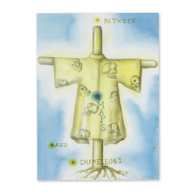 peinture représentant une robe jaune ornée d'un cœur bleu et d'une inscription