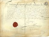 un vieux document portant un sceau de cire et un cachet de cire