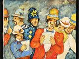 un tableau représentant un groupe de personnes portant des chapeaux