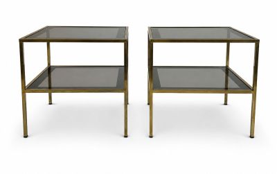 pair of brass and glass side tables