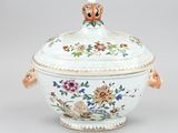 an image of a white bowl with flowers and birds on it