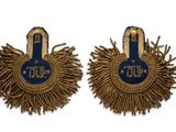 two pairs of blue and gold earrings with fringes on them