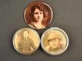 three antique photos of a woman and a man in military clothing
