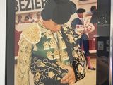 a picture of a man in a bull suit on a wall