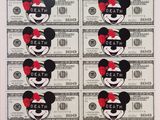 autocollants représentant Mickey et Minnie Mouse sur un billet d'un dollar