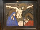 an image of a painting of jesus on the cross with other people