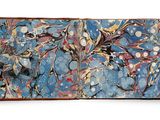 abstract painting of blue and pink flowers on a white background