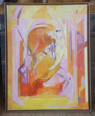 Une peinture à l'huile représentant le visage d'un homme est exposée dans un cadre