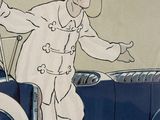 cartoon drawing of a man sitting in a car with his arms out