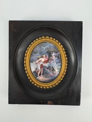 une vieille photo représentant un tableau d'une femme à cheval
