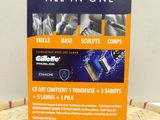 a box of gillette all in one razors sitting on top of a table