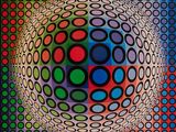 an image of a painting of a multicolored sphere on a black background