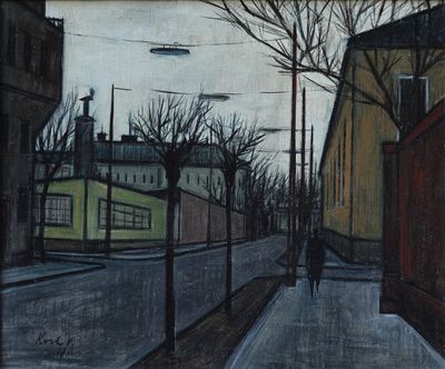 un tableau représentant une personne marchant dans la rue