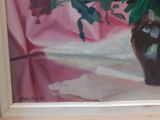 a painting of flowers in a vase on a table