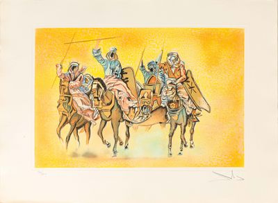 tableau représentant un groupe d'hommes à cheval