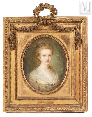 a painting of a woman in a white dress in a gold frame