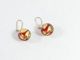 boucles d'oreilles en verre doré et rouge, ornées de feuilles d'or