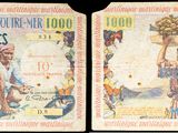 deux billets de banque différents sur lesquels figure l'image d'une femme portant un panier sur la tête