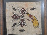 peinture représentant un oiseau et un oiseau sur un morceau de tissu