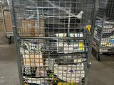 a metal cart with food in it in a warehouse