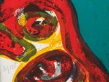 une peinture représentant le visage d'une femme sur fond vert