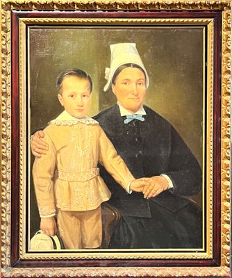 Ecole XIXe siècle. Portrait de mère et son enfant.