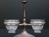 pair of antique silver plated candlesticks with glass bowls