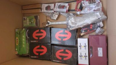 a box with many different types of electronic equipment in it
