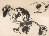 a drawing of a dog and a cat laying on the ground