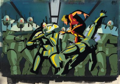 une peinture représentant un groupe de soldats sur un mur