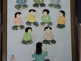 un tableau représentant une femme assise devant un groupe d'enfants