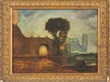 une image représentant une peinture d'un pont avec un arbre au premier plan