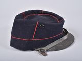 navy blue hat with red stitching on the side of the hat